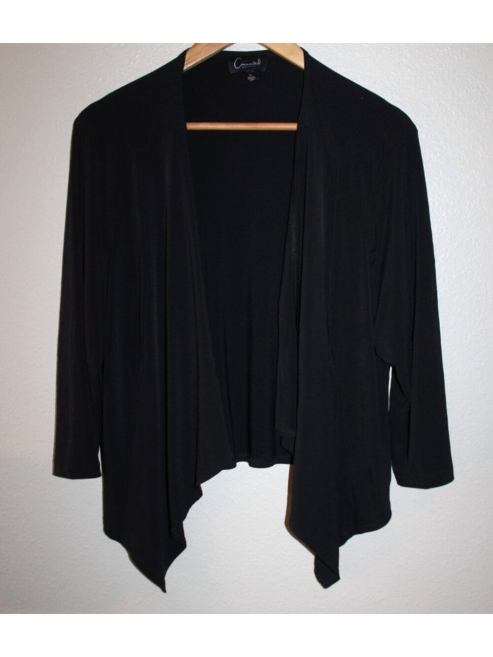 Connected Apparel Womens Black Open Front Draped 3/4 Sleeve Cardigan XL